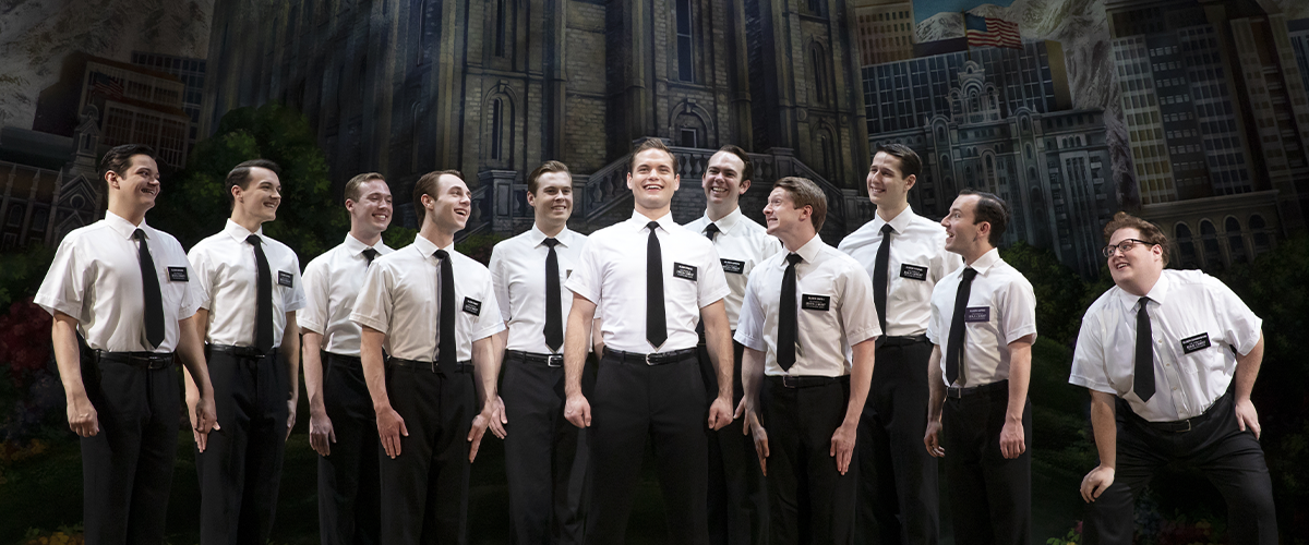 Sam McLellan and company in THE BOOK OF MORMON North American tour. Photo by Julieta Cervantes.