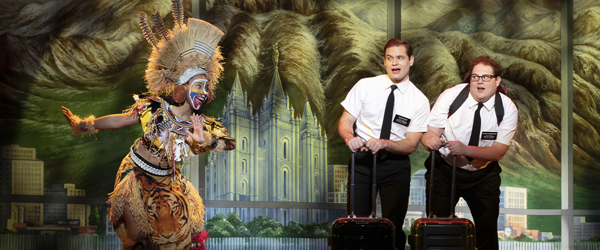 Trinity Posey Sam McLellan and Sam Nackman in THE BOOK OF MORMON North American tour. Photo by Julieta Cervantes.