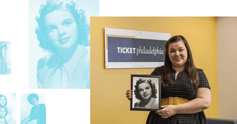 Danielle Rose holding portrait of Judy Garland