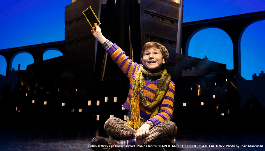 Collin Jeffery as Charlie Bucket. Roald Dahl’s CHARLIE AND THE CHOCOLATE FACTORY. Photo by Joan Marcus ©