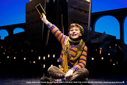 Collin Jeffery as Charlie Bucket. Roald Dahl’s CHARLIE AND THE CHOCOLATE FACTORY. Photo by Joan Marcus ©