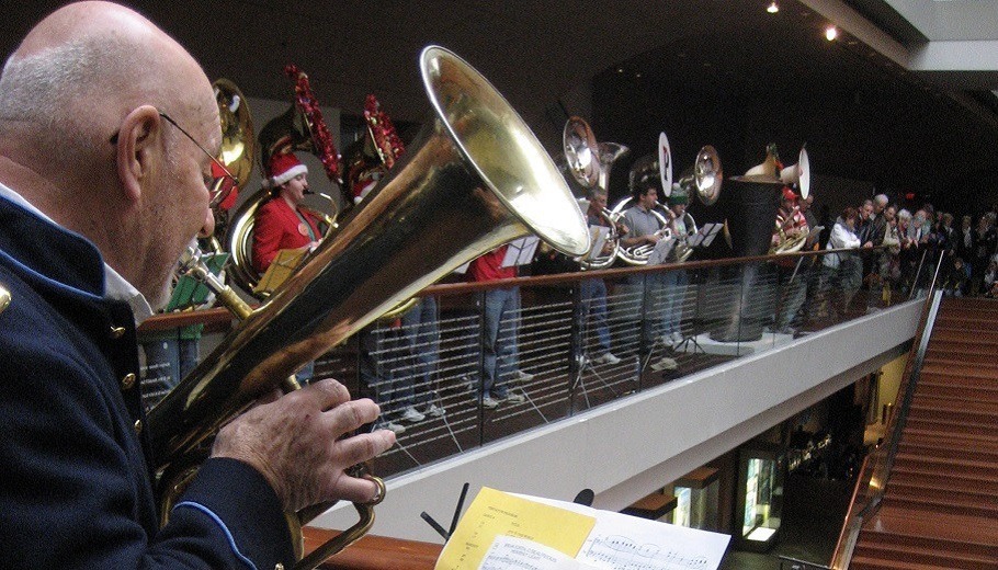 musician pictured playing a tuba