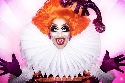Promo shot of Bianca Del Rio in Jester Costume
