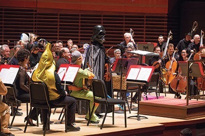 Orchestra in Halloween costumes