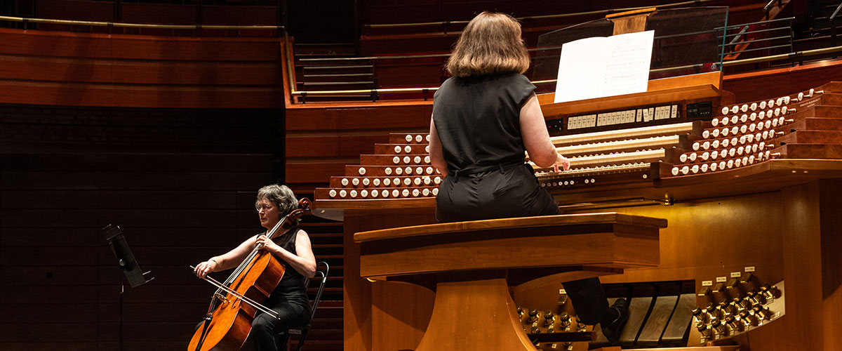 A cellist performs with Organ at the Kimmel Center
