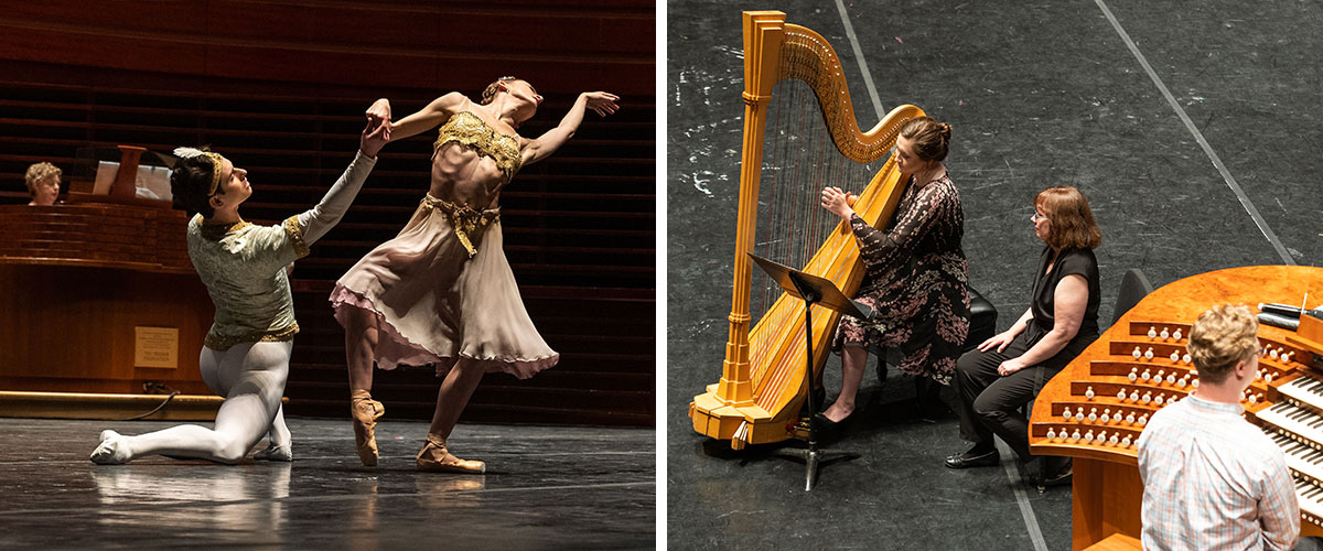 Dancers and harpist performs with Organ at the Kimmel Center
