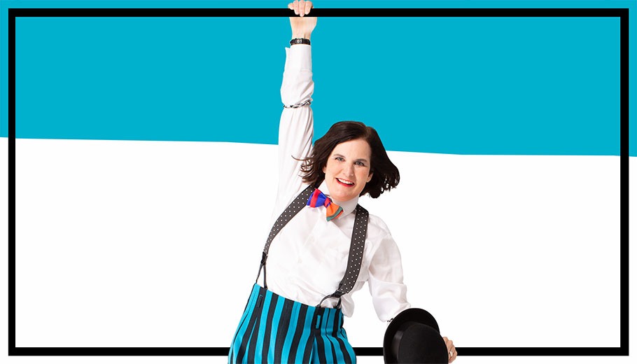 Paula Poundstone hanging from the top