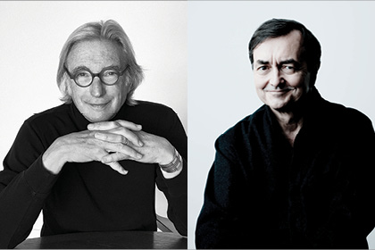 Headshots of Michael Tilson Thomas and Pierre-Laurent Aimard.